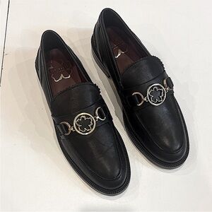 Ted Baker Black Leather Loafers with Gold Detail